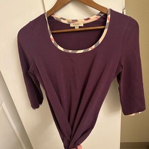 Burberry check purple 3/4 sleeve top tee size small